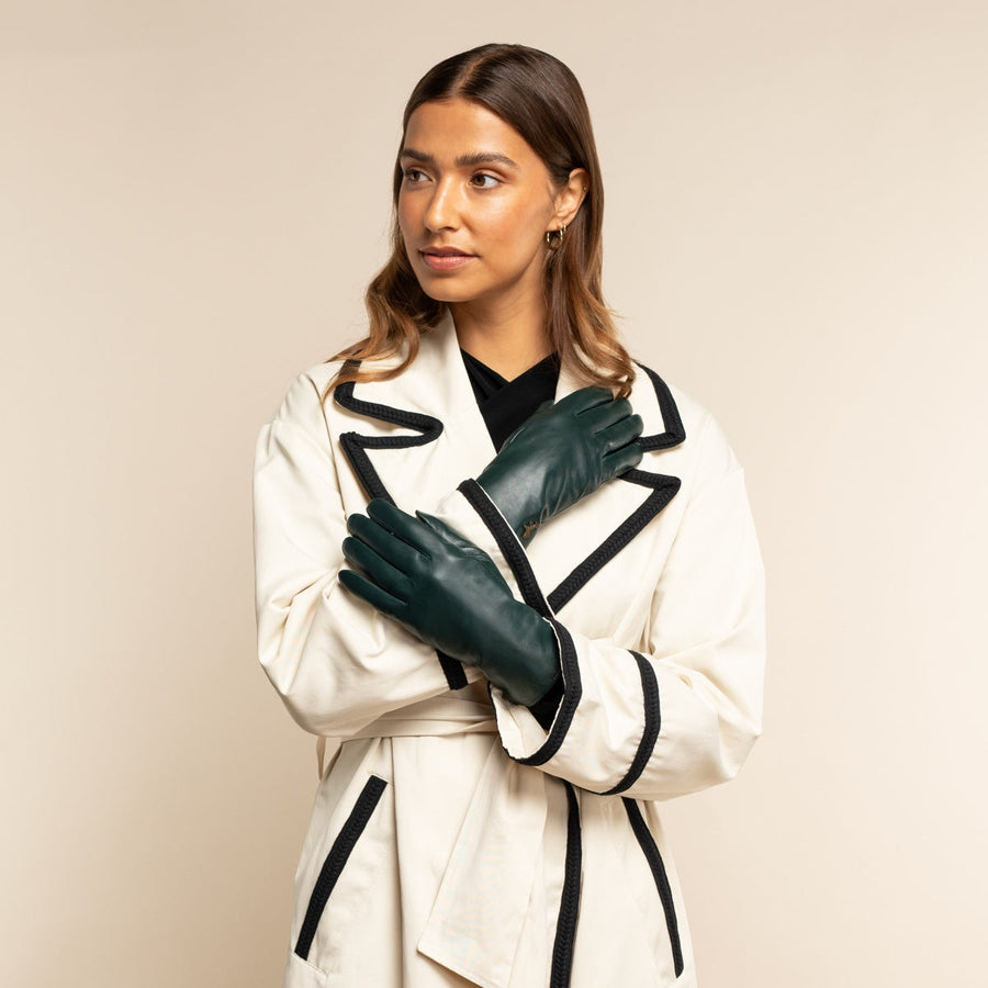 Ivy (dark green) - sheepskin leather gloves with wool/cashmere lining & touchscreen feature - Schwartz & von Halen - US - 6
