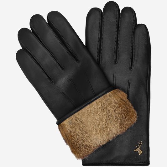 Alexander (black) - Men’s lambskin leather gloves with luxurious rabbit fur lining and touchscreen feature - Schwartz & von Halen - US - 1