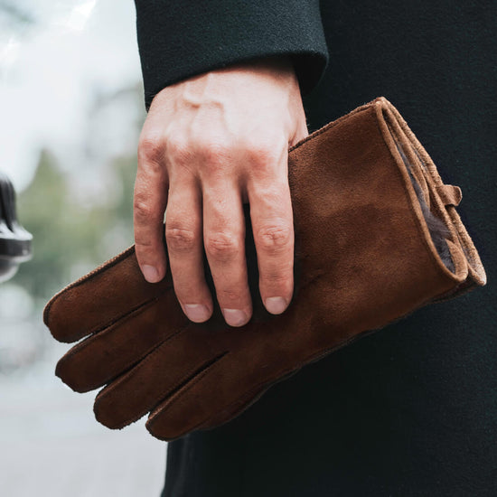 Clooney (brown) - suede leather gloves with luxurious sheep fur lining - Schwartz & von Halen - US - 8