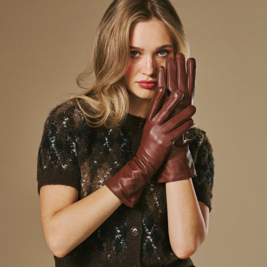 Emma - brown - Extra-long sheepskin leather gloves with luxurious cashmere lining & touchscreen feature - Schwartz & von Halen - US - 1