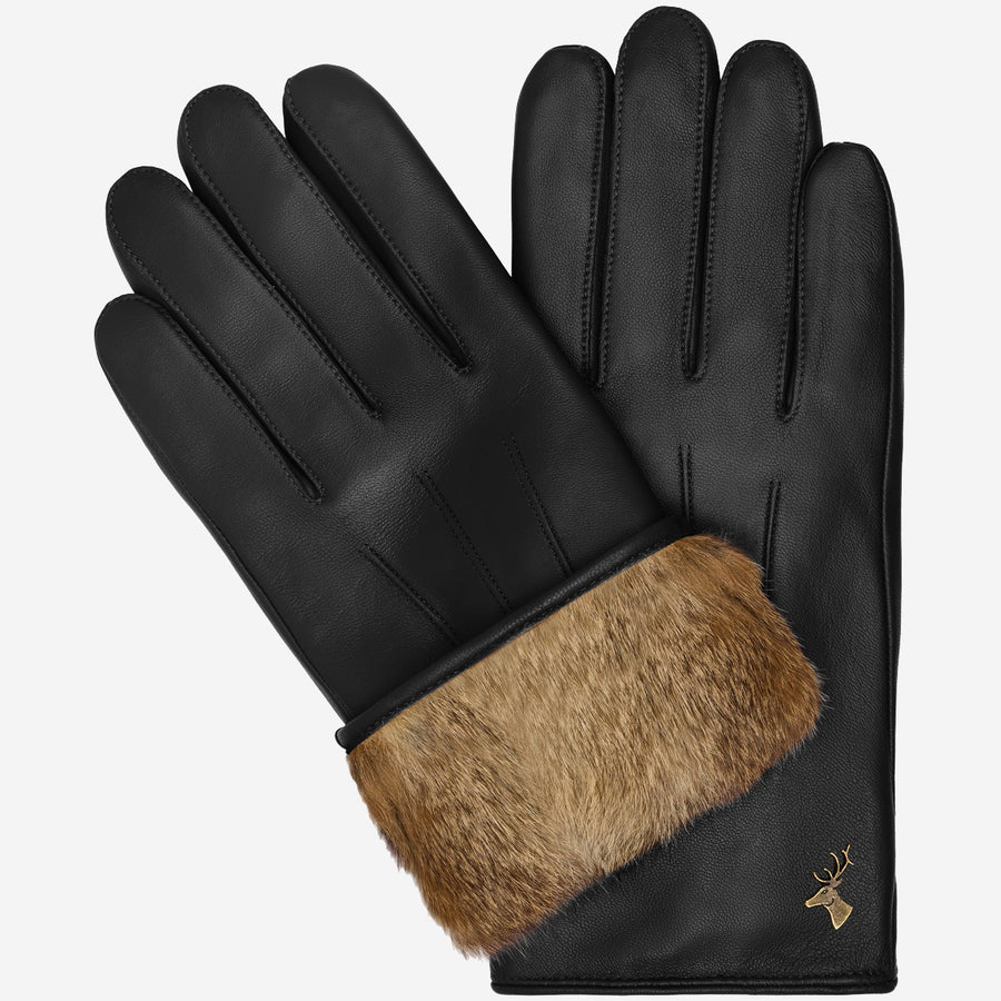 Jasmine (schwarz) - Damen-Lammlederhandschuhe mit luxuriösem Kaninchenfellfutter und Touchscreen-Funktion