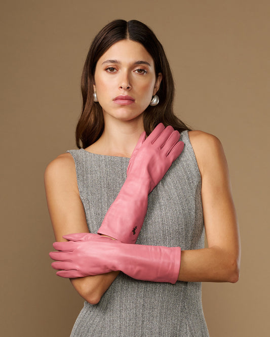 Rosemary Mid-forearm (rose) - Gants pour femme en cuir d’agneau avec doublure en soie & fonction tactile