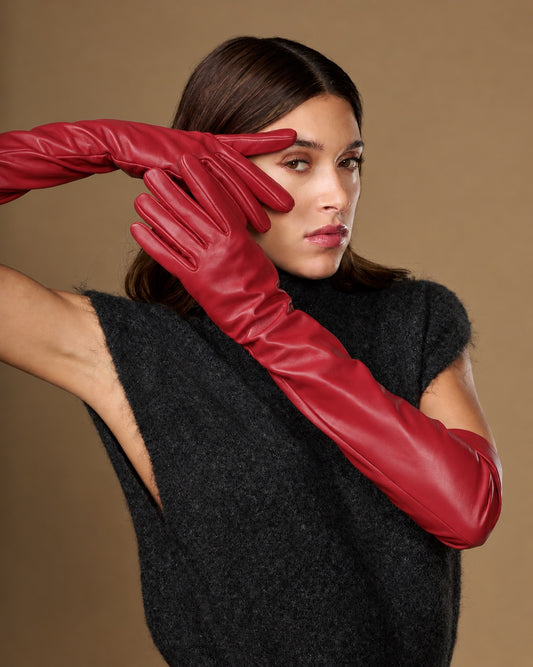 Rosemary Opera (red) - Women's lambskin leather gloves with silk lining & touchscreen feature