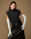 Women's white leather gloves with long cuffs and seamless finger shape
