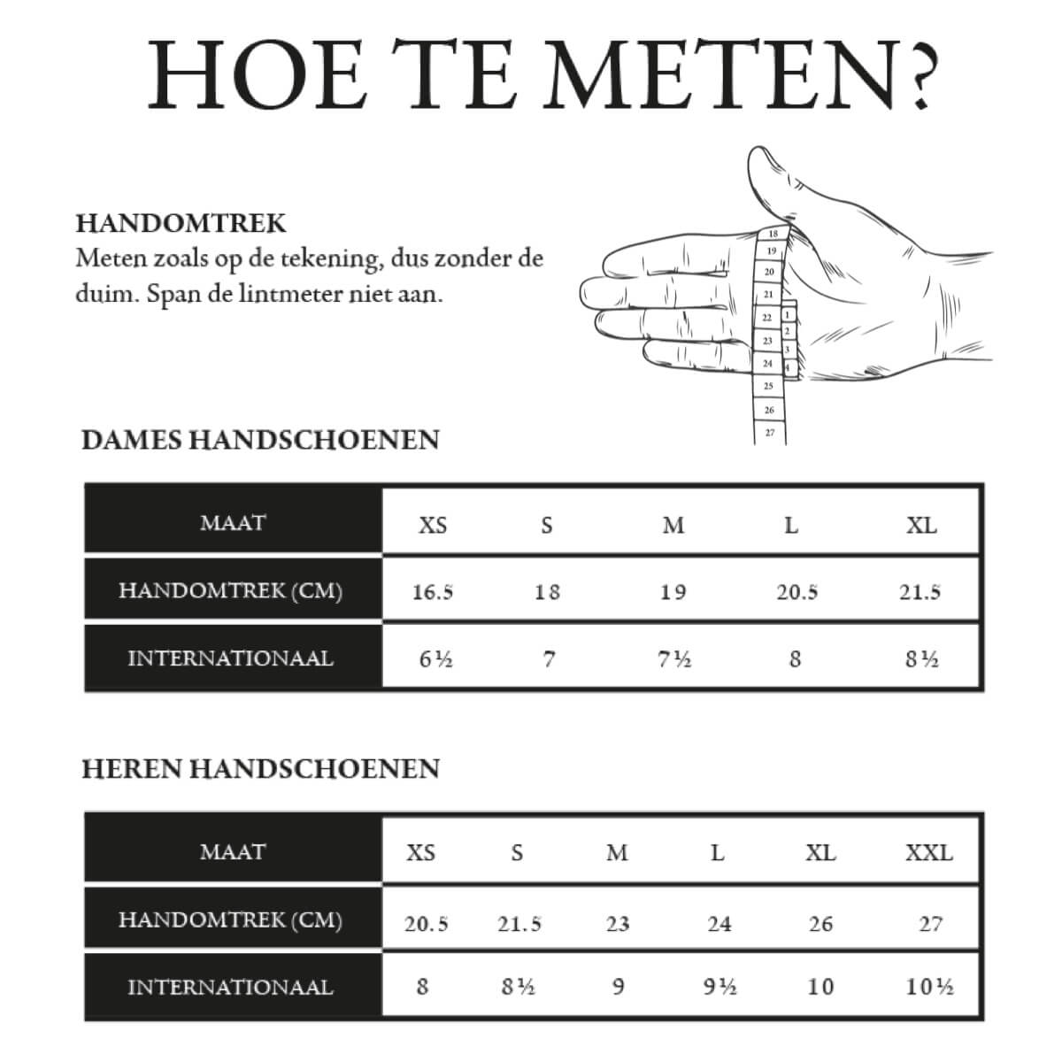 Maattabel – Schwartz & von Halen® – Premium Leren Handschoenen - 9